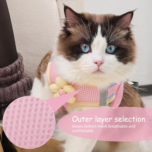 Qpets® Cat Vest Harness with 1.5m Leash Cute Flower Belt Breathable Mesh Quick Release Buckle 360 Swivel Hook Design for Outdoor Walking Travel M Bust 35-40cm 2PCS Qpets® Cat Vest Harness with 1.5m Leash Cute Flower Belt Breathable Mesh Quick Release Buckle 360 Swivel Hook Design for Outdoor Walking Travel M Bust 35-40cm 2PCS